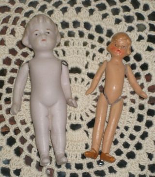 Two Antique German Tiny Bisque Dolls,  3 1/2 " Limbach And 3 ",  Marked