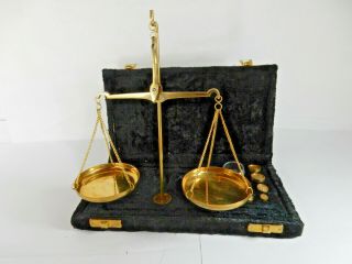 Vintage Apothecary Jewelers Brass Travel Scale Model 509 With Case Made In India