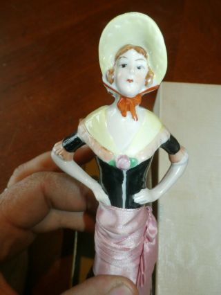 Vintage Antique Porcelain Ceramic Half Doll Brush Vanity W/ Box 8 1/4 " Long