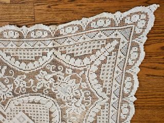 1920s Antique Filet Crochet Lace Ecru Tablecloth Linen Handmade Bookmark Scarf