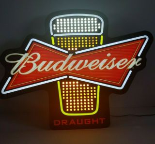 Very Rare Budweiser Bud Beer Led Motion Bar Light Pub Sign Glass Filling