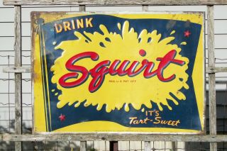 " Rare " Vintage 1941 Squirt Soda Embossed Sign / Size Is 28 " X20 "