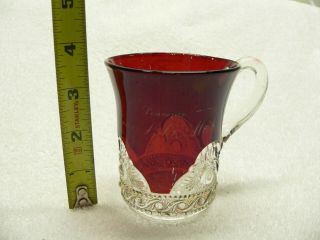 Antique Vintage Ruby Flash Souvenir Cup Glass Bear Lake,  Michigan Mi