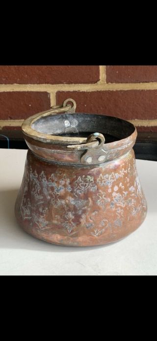 Vintage - Antique Hammered Copper 6”pot - Cauldron With Handle La Fleury Design