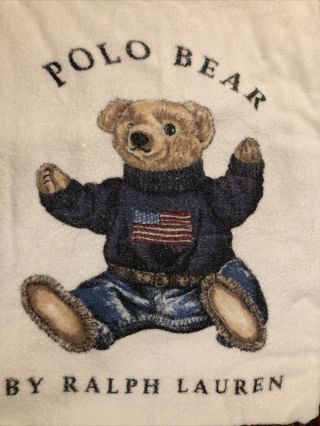 Polo Bear By Ralph Lauren Large Beach Towel American Flag Vintage Classic