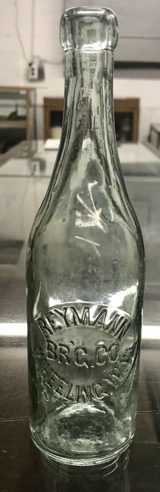 Antique Blob Top Beer Bottle Reymann Br’g Co Wheeling Wv Wva 10in Tall