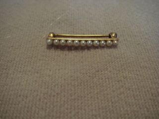 Antique 14 K Yellow Gold Lingerie Pin Brooch Seed Pearls 7/8 ".  9 G