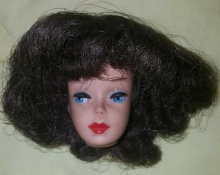 1 Vintage 1960s Tlc Ponytail Barbie Doll Head W 2 Vtg Brunette Wigs Ooak Reroot