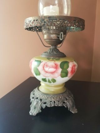 Antique Gone With The Wind Lamp Base Hand Painted Floral