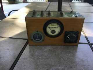 Antique Vintage Roller - Smith Weather Ometer Volts Ampers,  Wood Case,