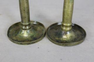 RARE PAIR EARLY 17TH C DUTCH BRASS CANDLESTICKS BOLD BALUSTER FORM 2