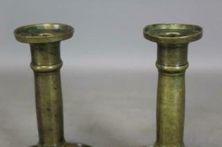 RARE PAIR EARLY 17TH C DUTCH BRASS CANDLESTICKS BOLD BALUSTER FORM 6