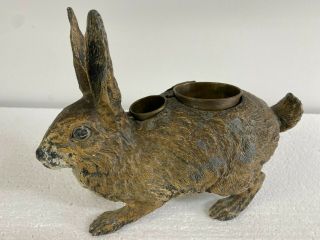 8 " Rare Vintage Antique Austrian Vienna Cold Painted Spelter Rabbit Bunny Hare