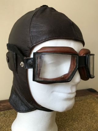 Rare Early Ww2 Krad / Motorcycle Despatch Rider Goggles,  Luftwaffe Pilot Helmet