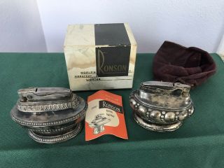 2 Antique Ronson Table Lighters - Crown Silver And Queen Ann - Box Tlc