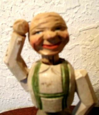 RARE VINTAGE ANRI ITALY WOODEN BOTTLE STOPPER MAN WITH MOVING ARM MECHANICAL 2
