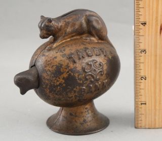 Rare Antique 19thc Cast Iron Mechanical,  Tabby Bank,  Cat,  Chick & Egg,  Nr
