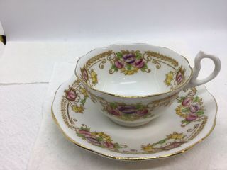 Rare Royal Albert Crown China Cup And Saucer Floral Laurels Crest Graphics