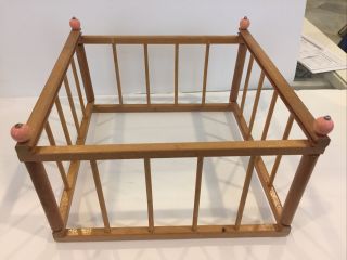 Vintage Small 9” Inch Wooden Doll Playpen 1950 - 1960’s - Folds - No Bottom