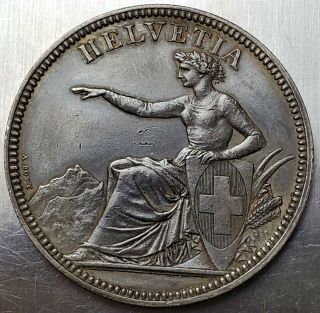 5 Francs 1874 B Switzerland Helvetia A.  Bovy Very Rare 196,  000 Top Grade