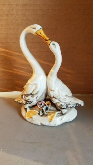 Rare Vintage Capodimonte Porcelain Figurine 5 1/4 " Geese Swans