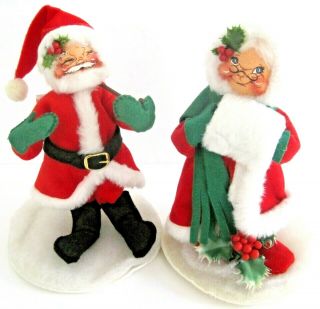 Set Of 2 Vintage 1963 Annalee Mobilitee Christmas Santa Claus And Mrs.  Claus