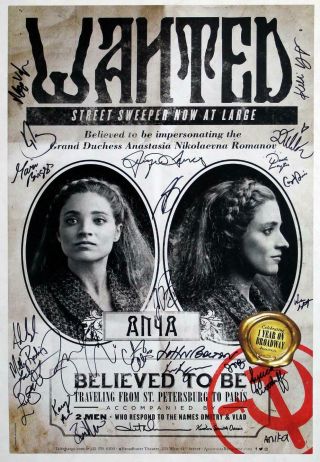 Anastasia Cast Christy Altomare Signed Rare Broadway Anniversary Wanted Poster