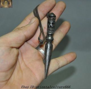 Old Tibetan Tantra Meteorite Iron Skull Dorje Vajra Phurpa Dagger Talisman Faqi
