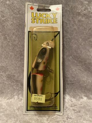 Vintage Lucky Strike Pike Minnow Strawberry Jointed Wood Lure Nib