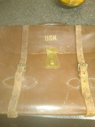 Rare U.  S.  N.  United States Navy Leather Courier Bag Satchel Briefcase.  Wwii Era