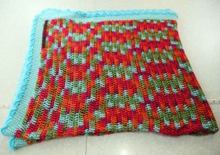 Vintage Handmade Crochet Multi Color Afghan Blanket Throw Blue Ruffle 54x58 Boho 2