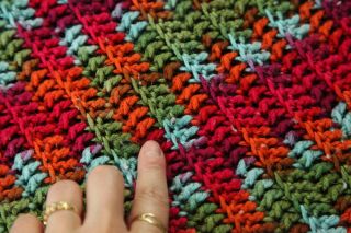 Vintage Handmade Crochet Multi Color Afghan Blanket Throw Blue Ruffle 54x58 Boho 3