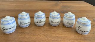 Child’s Antique German Kitchen Toys,  Small Canisters With Lids,  Porcelain