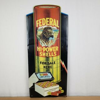 Antique 28 " Federal Hi Power Shot Gun Shells Sign With Dog - Rare