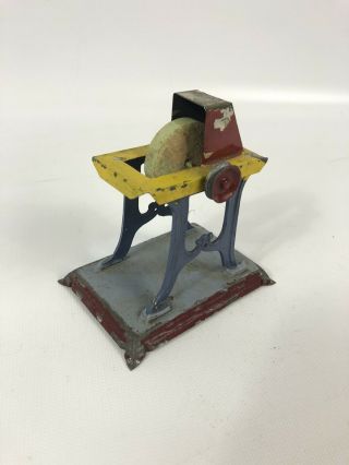 Antique Tin Toy Steam Engine Accessory Grinder Red Yellow Blue