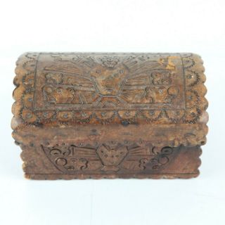 Vintage Hand Tooled Leather And Wood Jewelry Box Trinket Boho Ethnic Primitive