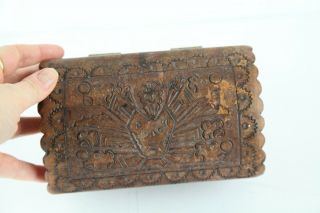 Vintage Hand Tooled Leather and Wood Jewelry Box Trinket Boho Ethnic Primitive 2