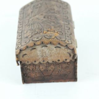 Vintage Hand Tooled Leather and Wood Jewelry Box Trinket Boho Ethnic Primitive 3