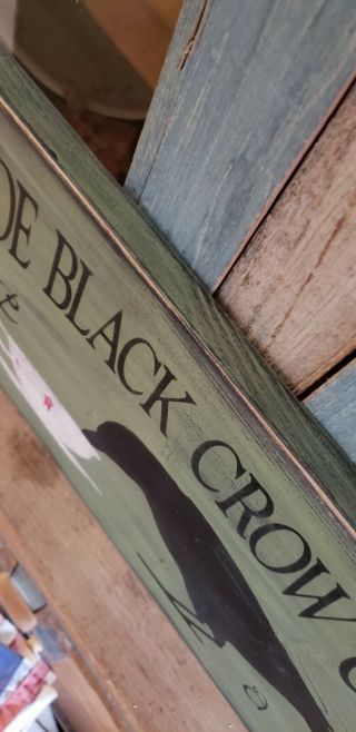 Large Primitive Sage Green Olde Black Crow Coffee Wood Sign Country Folk Art 3