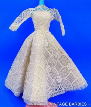 Barbie Doll Sized Lace Wedding Gown / Dress Near Vintage 1960 