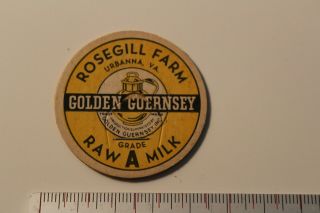 Rare Vintage Rosegill Farm Urbanna Va Golden Guernsey Milk Bottle Paper Cap