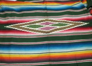 Rare HUGE 1930s Fine Woven Wool Saltillo Serape Mexican Blanket 94 