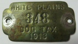 Vtg 1913 Dog Tag License Tax Registration White Plains,  York Antique 348