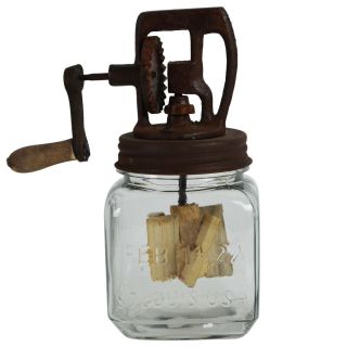 Rustic Antique Style Dazey Glass Crank Butter Churn Primitive Farmhouse Decor