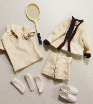 1962 - 1963 Vintage Barbie Ken Doll 790 Time For Tennis Outfit Shoes Racket