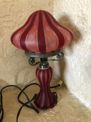 Vintage Murano Fratelli Toso Latticino Ribbon Art Glass Red Electric Lamp Rare
