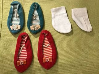 2 Pair Vintage Mattel Doll Shoes Blue And Red Chatty Cathy 1 Socks