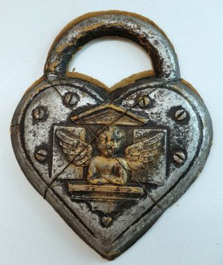 Rare Antique German Dresden Figural Candy Container Ornament Heart Padlock