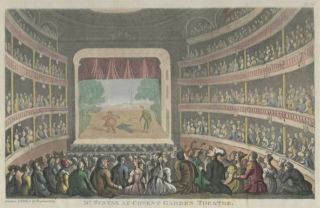Antique C 1817 Dr Syntax @ Covent Garden Theatre Thomas Rowlandson Color Art 5x7