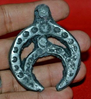 Rare Ancient Viking Bronze Luna Luluna Amulet Pendant - Circa - 10th Century Ad